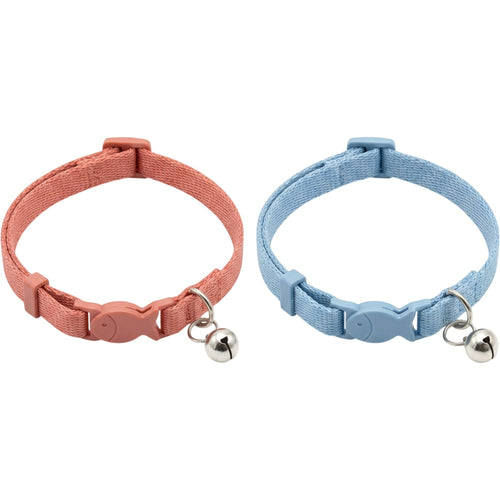 Nookn Breakaway Cat Collar Pair 20-32 cm Coral and Blue with Bells - Product view